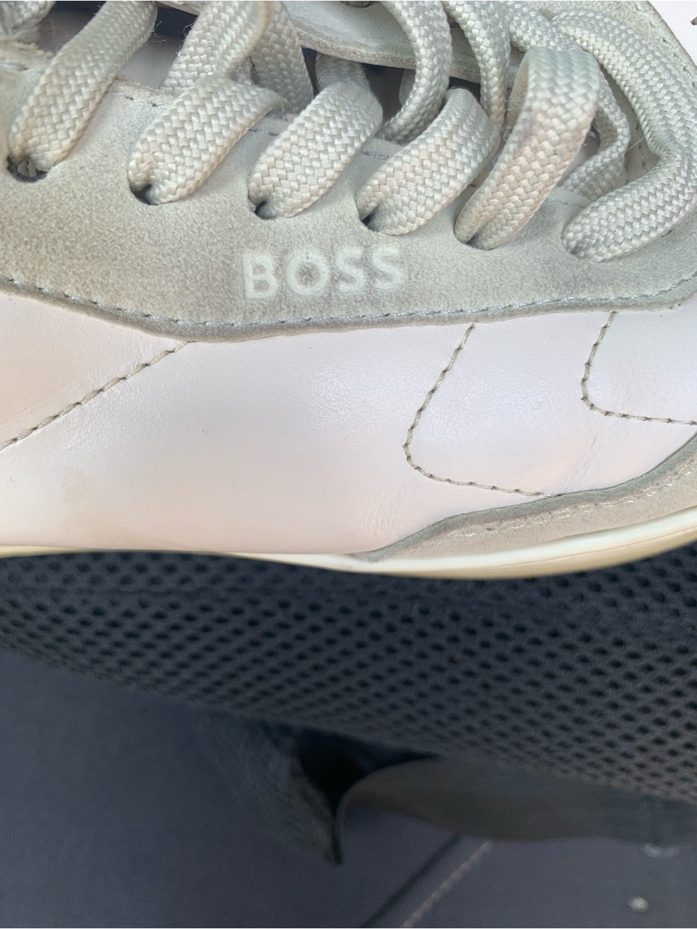 BOSS White and Light Gray Leather Sneakers